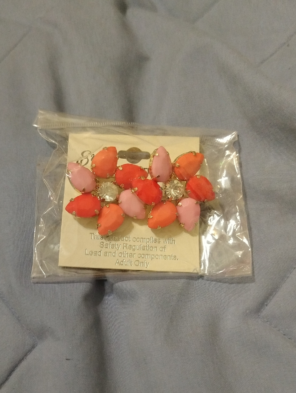 Colorful Pink & Coral Statement Flower Clip On Earrings - Women Jewelry